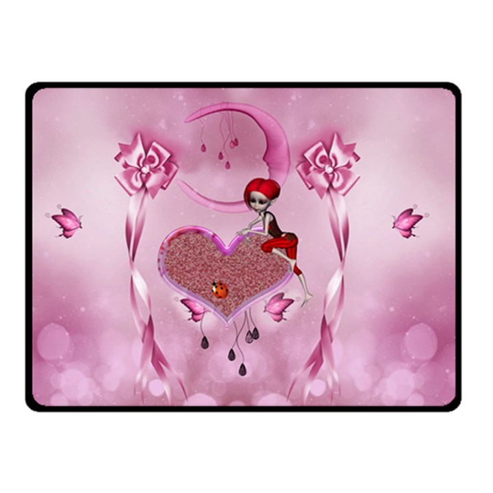 Cute Little Girl With Heart Double Sided Fleece Blanket (Small) 