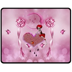 Cute Little Girl With Heart Double Sided Fleece Blanket (medium)  by FantasyWorld7