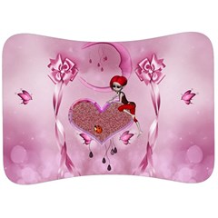 Cute Little Girl With Heart Velour Seat Head Rest Cushion by FantasyWorld7