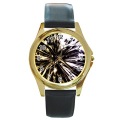 Burst Round Gold Metal Watch