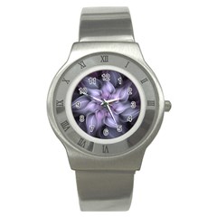 Purple Flower Windswept Stainless Steel Watch by JezebelDesignsStudio