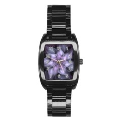 Purple Flower Windswept Stainless Steel Barrel Watch by JezebelDesignsStudio