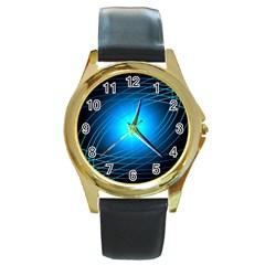 Blue Elliptical Round Gold Metal Watch by JezebelDesignsStudio