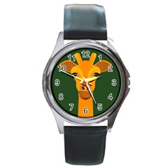 Giraffe Animals Zoo Round Metal Watch by Mariart