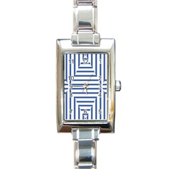 Geometric Shapes Stripes Blue Rectangle Italian Charm Watch by Mariart