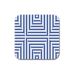 Geometric Shapes Stripes Blue Rubber Square Coaster (4 Pack)  by Mariart