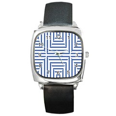 Geometric Shapes Stripes Blue Square Metal Watch by Mariart