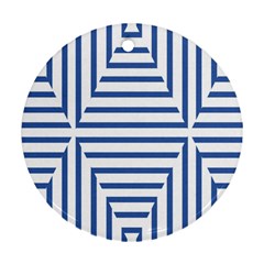 Geometric Shapes Stripes Blue Round Ornament (two Sides) by Mariart