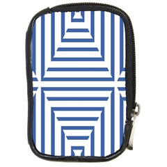 Geometric Shapes Stripes Blue Compact Camera Leather Case by Mariart