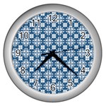 Flower Decorative Ornamental Wall Clock (Silver) Front