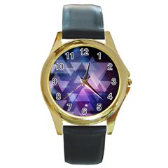 Geometric Triangle Round Gold Metal Watch by Mariart