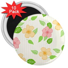 Flowers Leaf Stripe Pattern 3  Magnets (10 Pack)  by Mariart