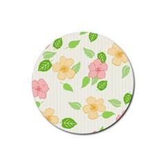 Flowers Leaf Stripe Pattern Rubber Round Coaster (4 Pack)  by Mariart