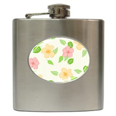 Flowers Leaf Stripe Pattern Hip Flask (6 Oz) by Mariart