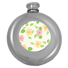 Flowers Leaf Stripe Pattern Round Hip Flask (5 Oz) by Mariart