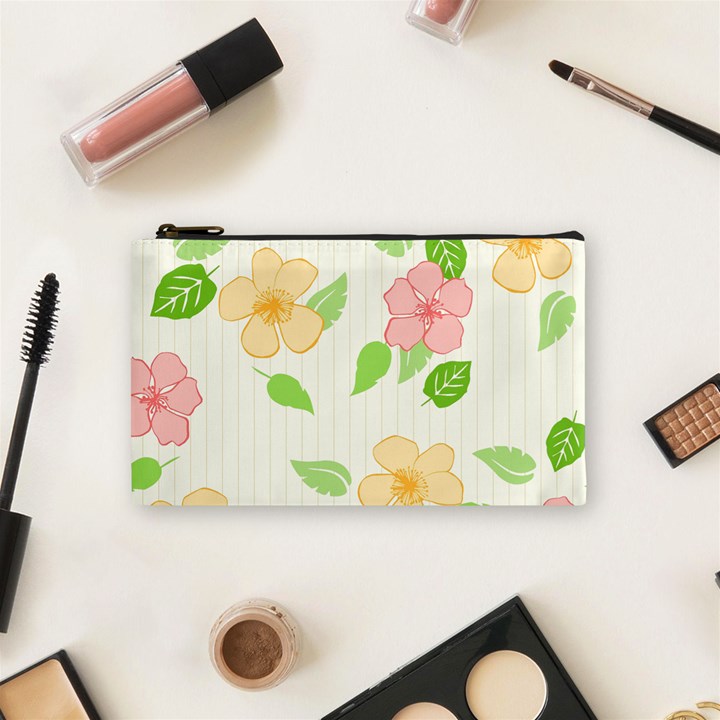 Flowers Leaf Stripe Pattern Cosmetic Bag (Small)