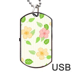 Flowers Leaf Stripe Pattern Dog Tag Usb Flash (one Side) by Mariart