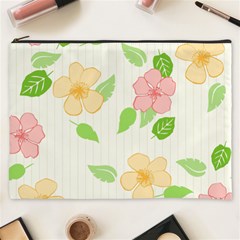 Flowers Leaf Stripe Pattern Cosmetic Bag (xxxl) by Mariart