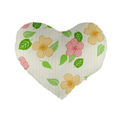 Flowers Leaf Stripe Pattern Standard 16  Premium Heart Shape Cushions by Mariart