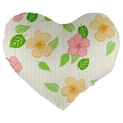 Flowers Leaf Stripe Pattern Large 19  Premium Heart Shape Cushions by Mariart