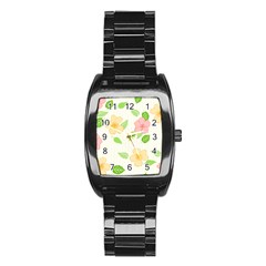 Flowers Leaf Stripe Pattern Stainless Steel Barrel Watch by Mariart