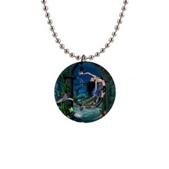 Wonderful Mermaid In The Deep Ocean 1  Button Necklace by FantasyWorld7