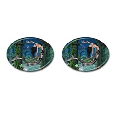 Wonderful Mermaid In The Deep Ocean Cufflinks (oval) by FantasyWorld7