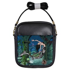 Wonderful Mermaid In The Deep Ocean Girls Sling Bag by FantasyWorld7