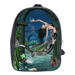 Wonderful Mermaid In The Deep Ocean School Bag (xl) by FantasyWorld7