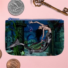 Wonderful Mermaid In The Deep Ocean Large Coin Purse by FantasyWorld7