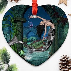 Wonderful Mermaid In The Deep Ocean Ornament (heart) by FantasyWorld7