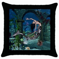 Wonderful Mermaid In The Deep Ocean Throw Pillow Case (black) by FantasyWorld7