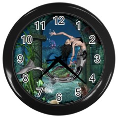 Wonderful Mermaid In The Deep Ocean Wall Clock (black) by FantasyWorld7