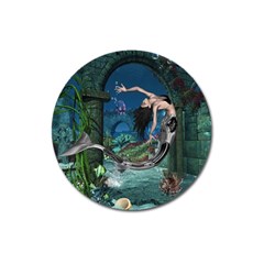 Wonderful Mermaid In The Deep Ocean Magnet 3  (round) by FantasyWorld7