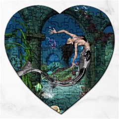 Wonderful Mermaid In The Deep Ocean Jigsaw Puzzle (heart) by FantasyWorld7