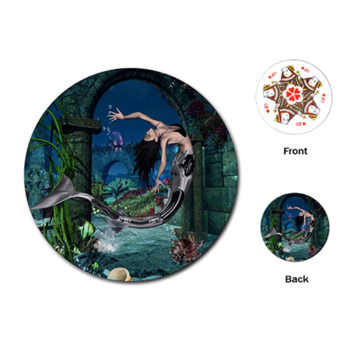 Wonderful Mermaid In The Deep Ocean Playing Cards (Round)