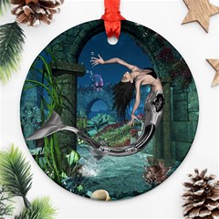 Wonderful Mermaid In The Deep Ocean Round Ornament (two Sides) by FantasyWorld7