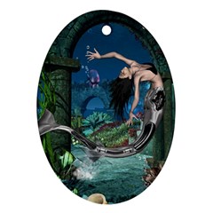 Wonderful Mermaid In The Deep Ocean Oval Ornament (two Sides) by FantasyWorld7