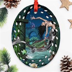 Wonderful Mermaid In The Deep Ocean Oval Filigree Ornament (two Sides) by FantasyWorld7