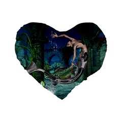 Wonderful Mermaid In The Deep Ocean Standard 16  Premium Heart Shape Cushions by FantasyWorld7