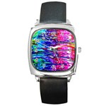 Paint Splatter - Rainbow Square Metal Watch Front