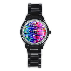 Paint Splatter - Rainbow Stainless Steel Round Watch by WensdaiAmbrose