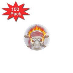 Fire Red Skull 1  Mini Magnets (100 Pack) 