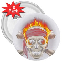 Fire Red Skull 3  Buttons (10 Pack)  by Mariart