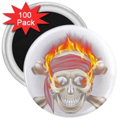 Fire Red Skull 3  Magnets (100 Pack)