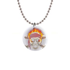 Fire Red Skull 1  Button Necklace by Mariart