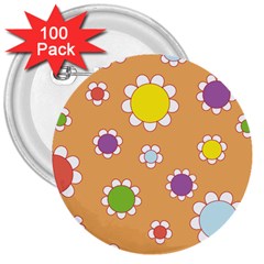 Floral Flowers Retro 3  Buttons (100 Pack) 