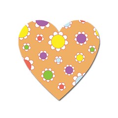 Floral Flowers Retro Heart Magnet by Mariart