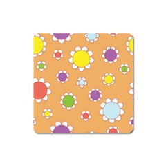 Floral Flowers Retro Square Magnet by Mariart