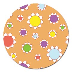 Floral Flowers Retro Magnet 5  (round) by Mariart